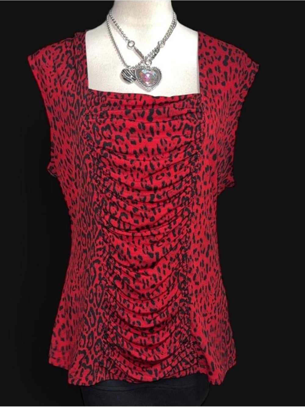 Style & Co. Red and Black Leopard Print Ruched Tank Top